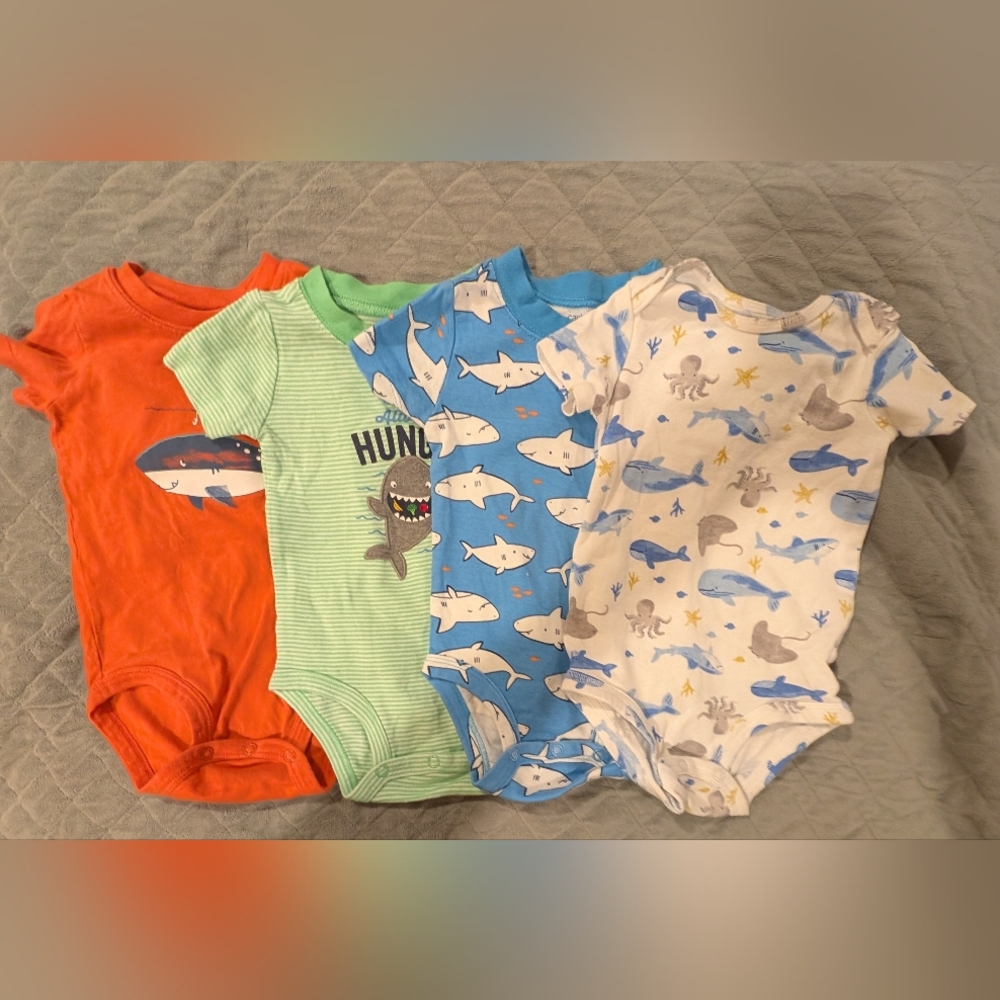 Carter's 12M Ocean Adventure Bodysuits - Orange, Green, Blue, White